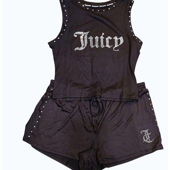 Juicy Couture Studded Rhinestone Logo Tank & Short PJ Set - Picture 2 of 7